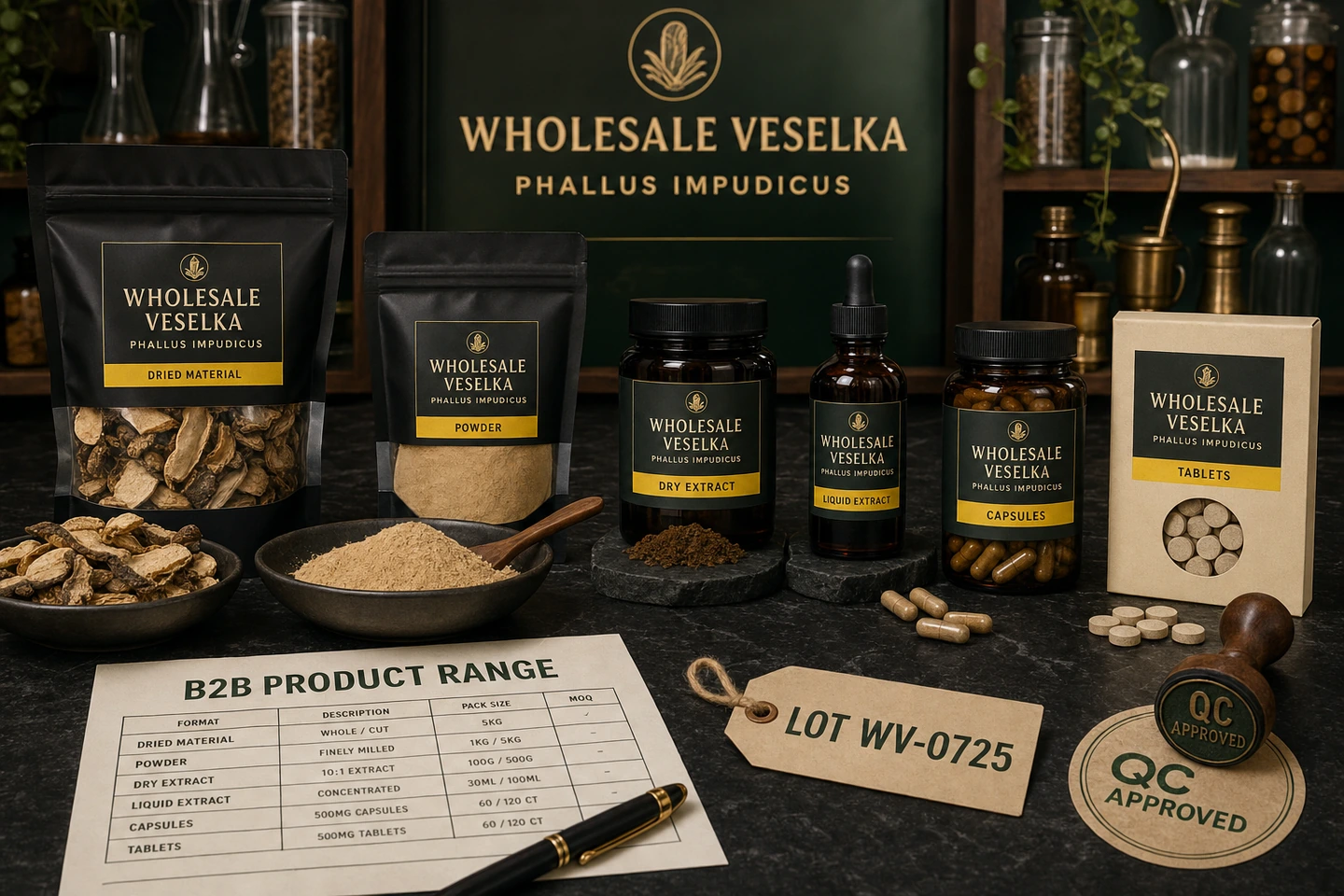 Dried Material, Powder, Extract and Capsules Across a Veselka Range - professional Veselka wholesale visual